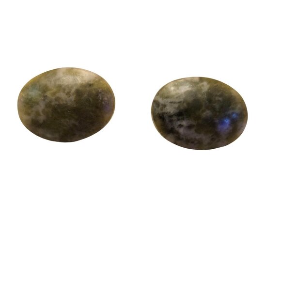 Green Serpentine Turtle Shell Look Stone Oval Stud Earrings - Picture 1 of 4
